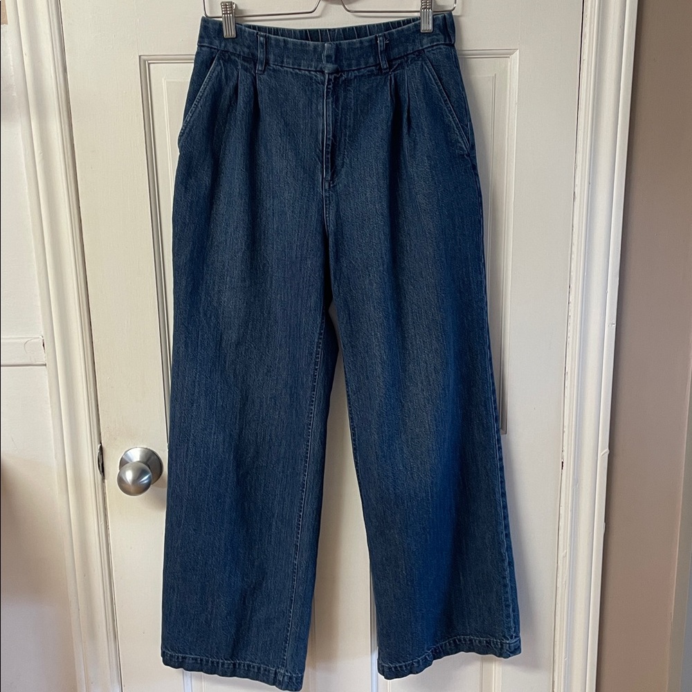 GAP 365 High Rise UltraSoft Denim Pleated Jeans medium indigo women’s size 4